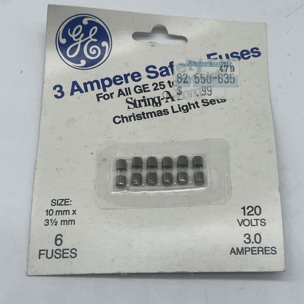 Vintage GE FC-3A Christmas Lights - 3 Ampere Safety Fuses Pk - 6 Fuses.